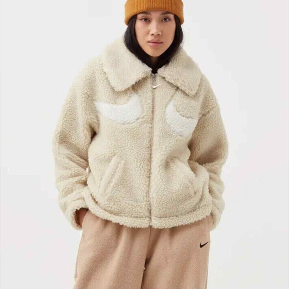 Nike Sherpa Fleece Jacket Cream White Swoosh Zip Up Cozy Warm Outerwear size 2X